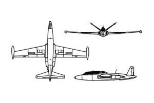 Orthographic projection of the Fouga Magister.