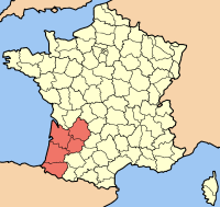 Карта Франции с выделенным регионом  Аквитания 
